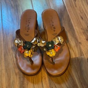 MARELLA Women's Leather Sandals - Brown with Multicolor Floral Accents 6.5